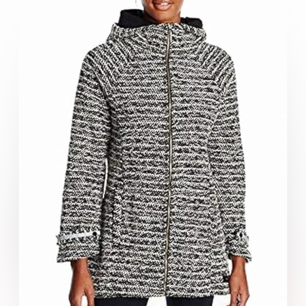 Calvin Klein Performance Black & White Textured Knit walker Hooded Jacket Size M